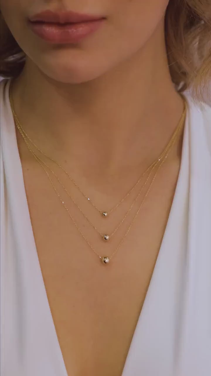 14K Gold Ball Necklace, 3 4 5 mm Gold Ball Necklace
