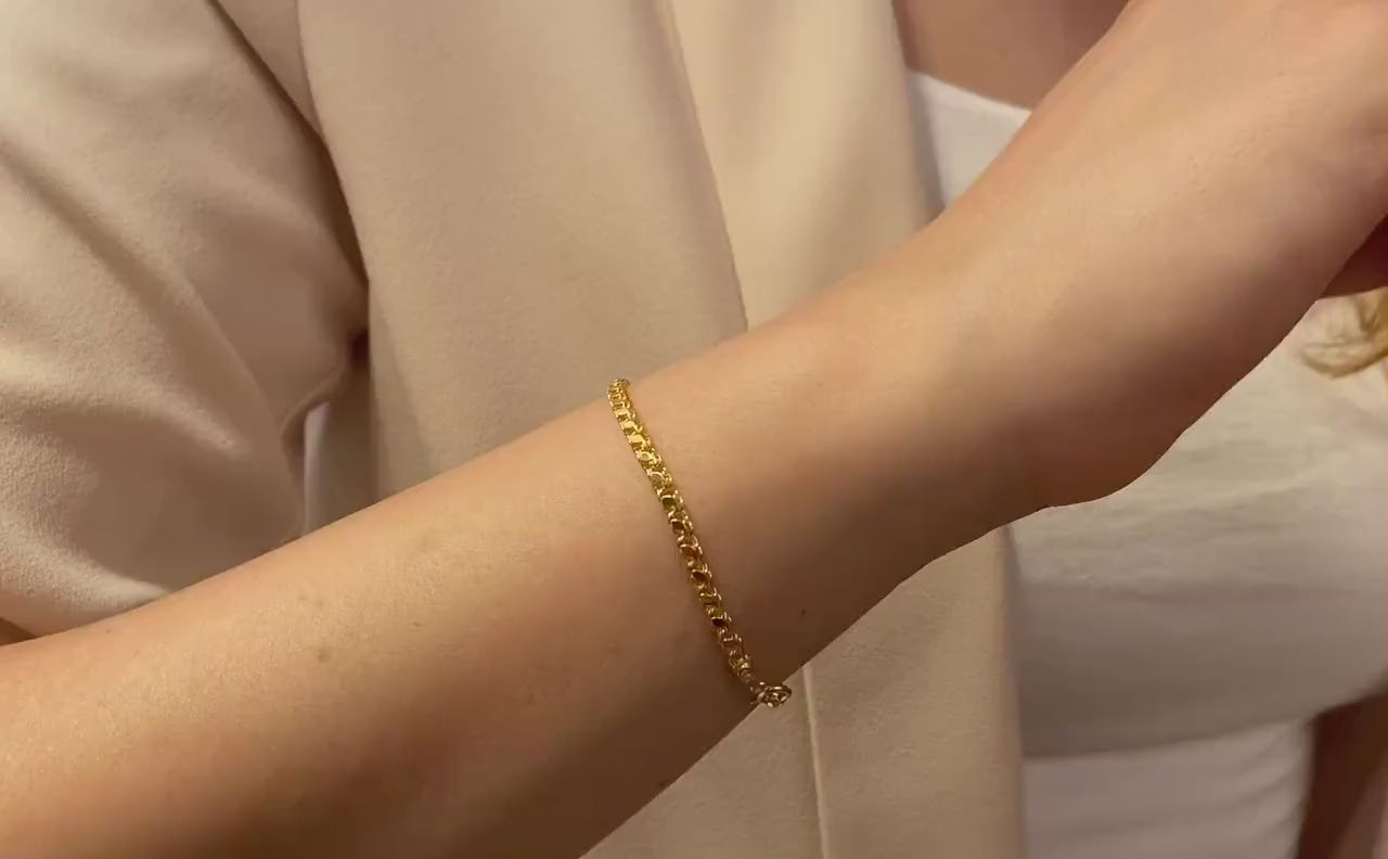 14K Solid Gold Mirror Chain Bracelet, 3mm Sequin Bracelet