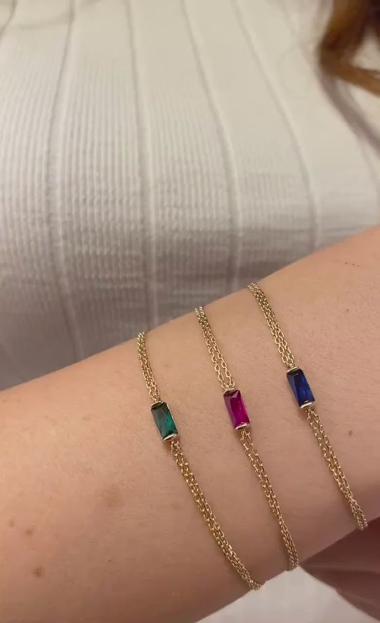 14K Gold Birthstone Bracelet, Baguette Birthstone Bracelet