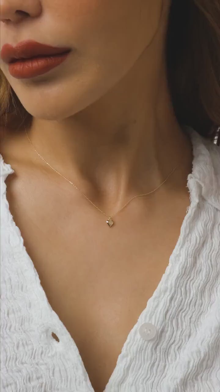 14K Gold Heart Necklace, Puffy Heart Necklace