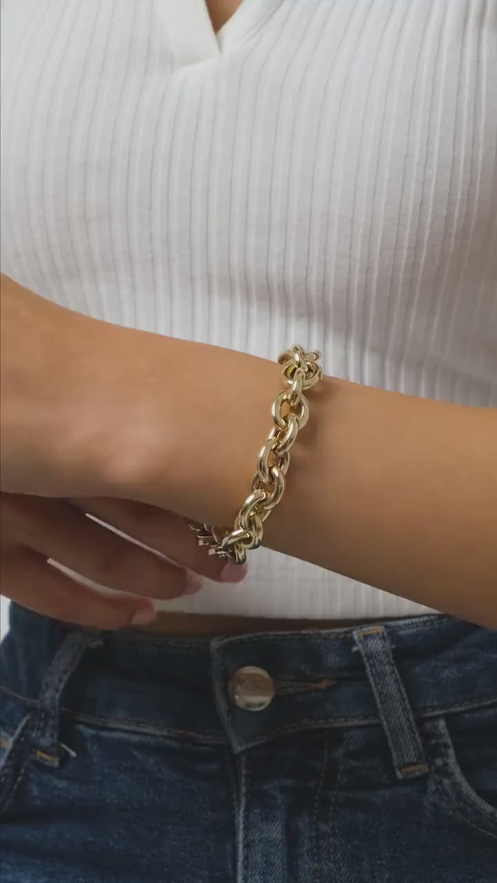 14K Gold Paperclip Rolo Chain Bracelet, Oval Rectangle Paper Clip Chain