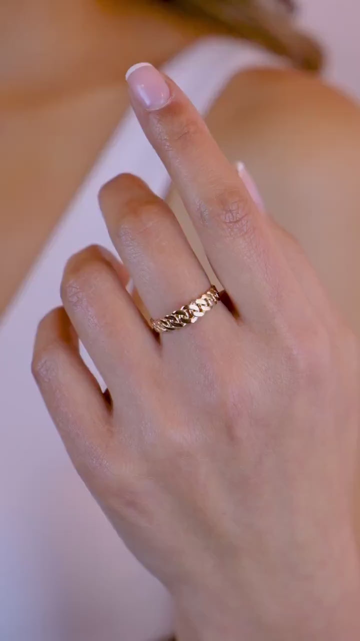 14K Gold Chain Ring, Cuban Link Ring