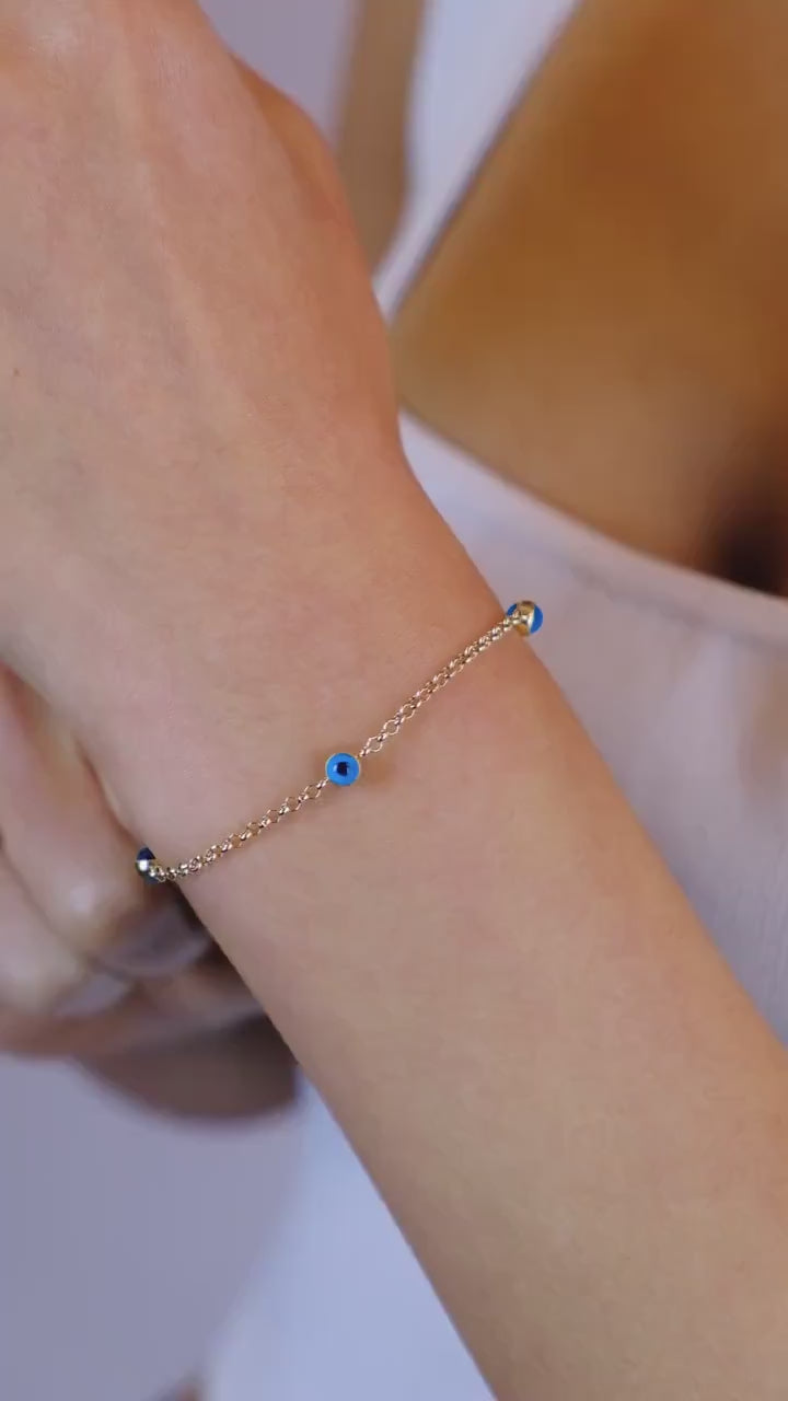 14K Gold Evil Eye Bracelet, Gold Chain Bracelet
