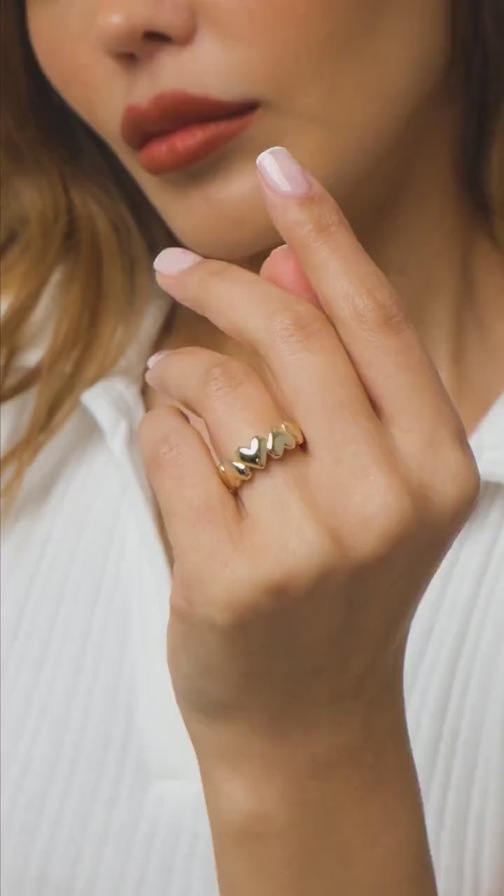 14K Gold Heart Ring, Puffy Heart Love Ring