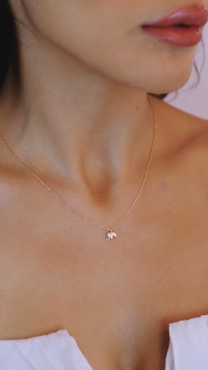 14K Solid Gold Elephant Necklace, Good Luck Charm Necklace