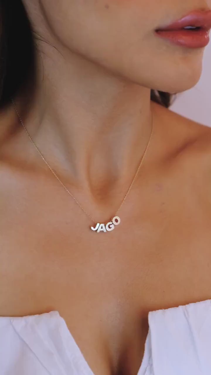 14K Solid Gold Initial Necklace, Letter Pendant Choker