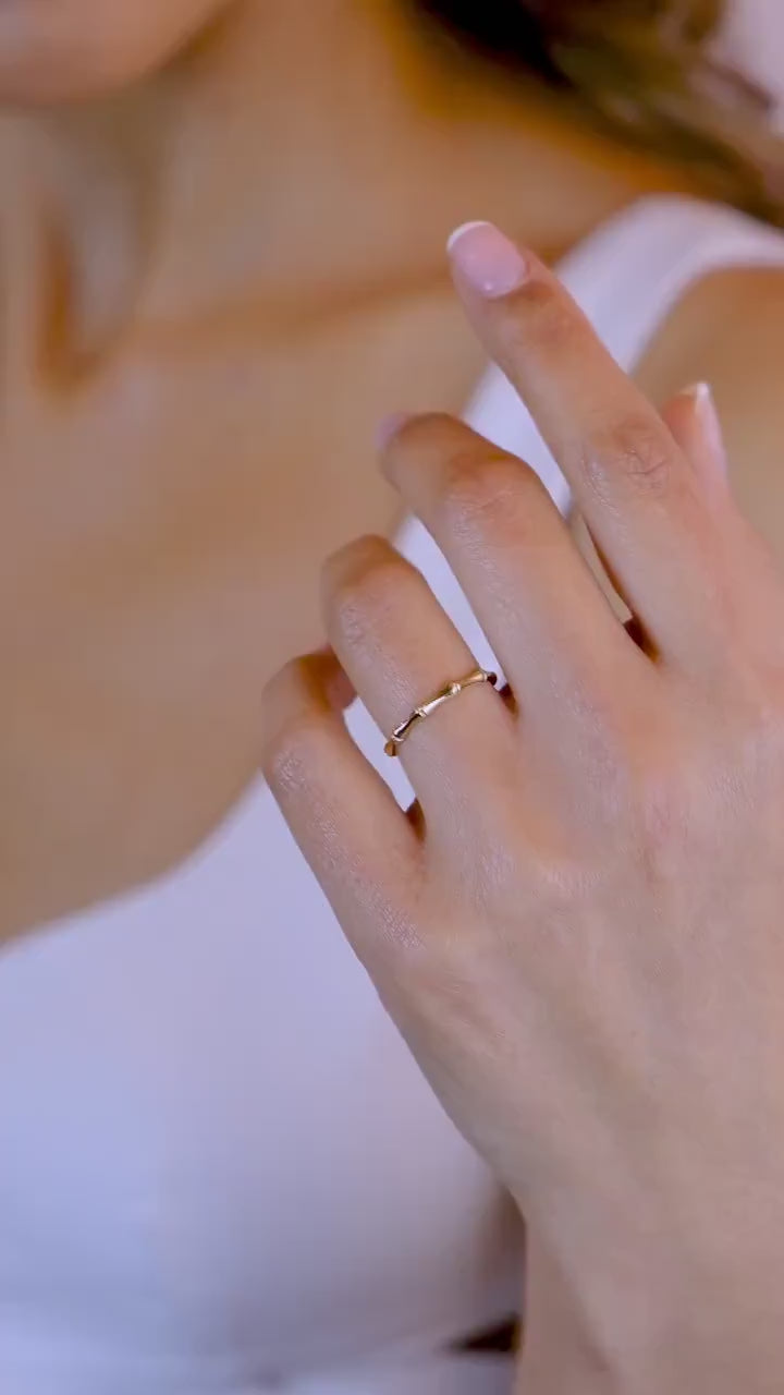 14K Gold Bamboo Ring, Minimalist Bone Ring