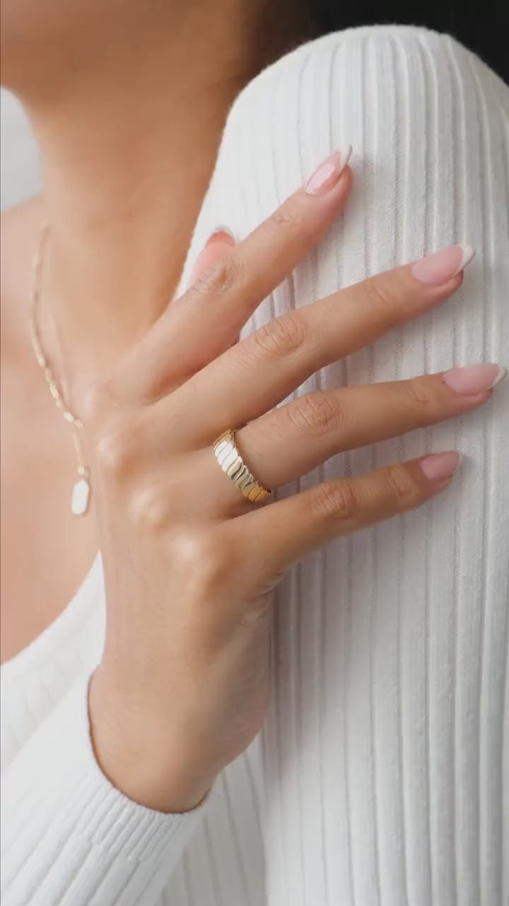 14K Gold Chain Ring, Twisted Dome Ring