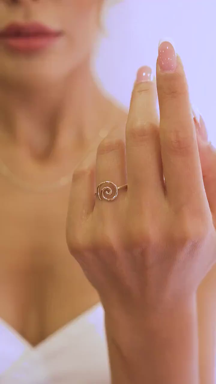 14K Gold Swirl Ring, Gold Candy Spiral Ring