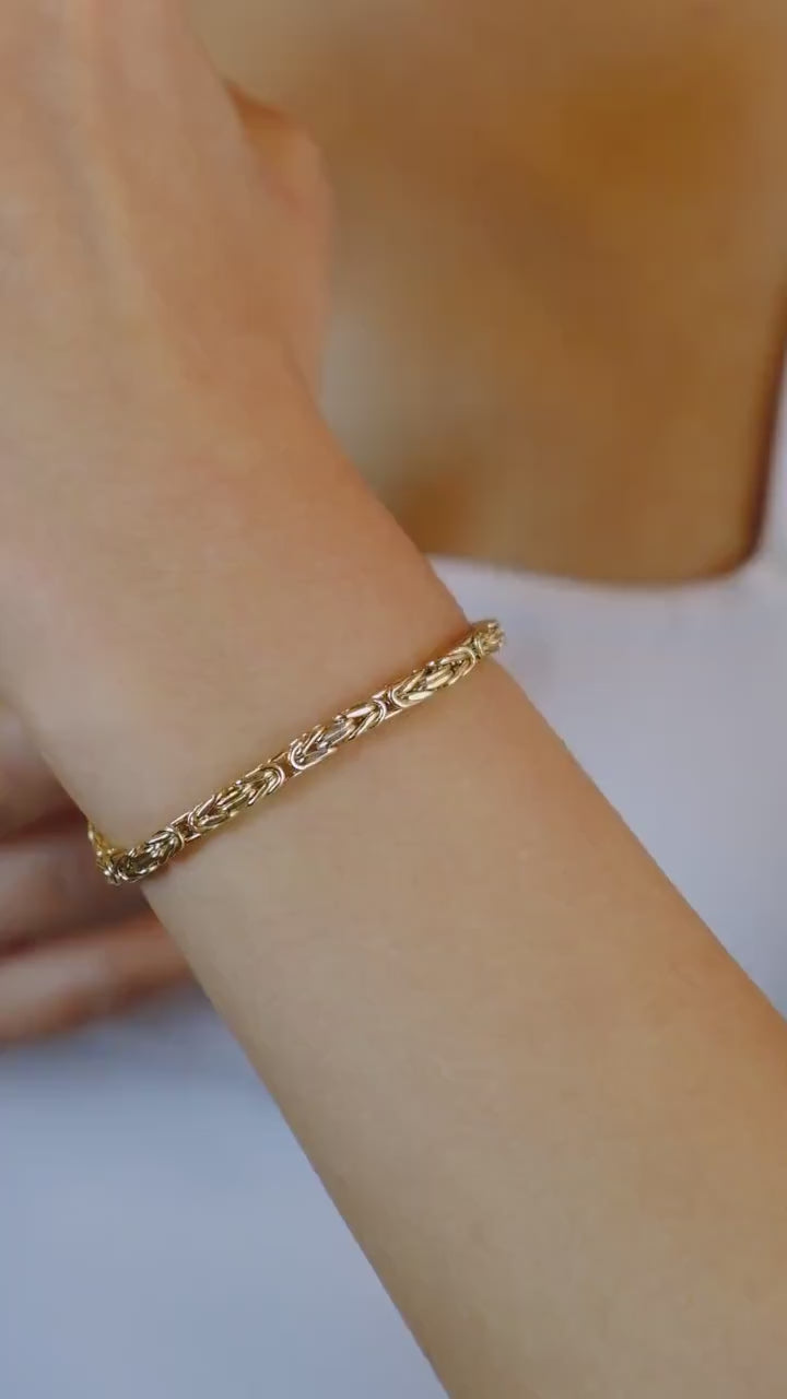 14K Gold Byzantine Chain Bracelet, 3.5MM Byzantine Gold Bracelet
