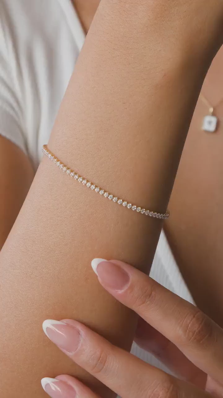 14K Gold Tennis Bracelet, 2mm Tennis Bracelet