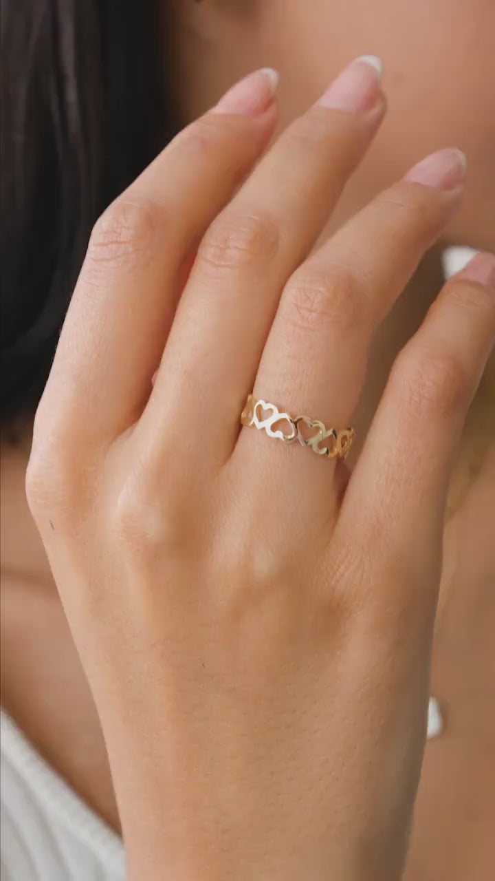 14K Gold Heart Ring, Multi Heart Love Ring