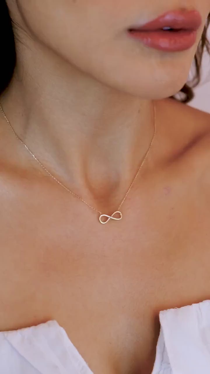 14K Solid Gold Infinity Necklace, Eternity Pendant