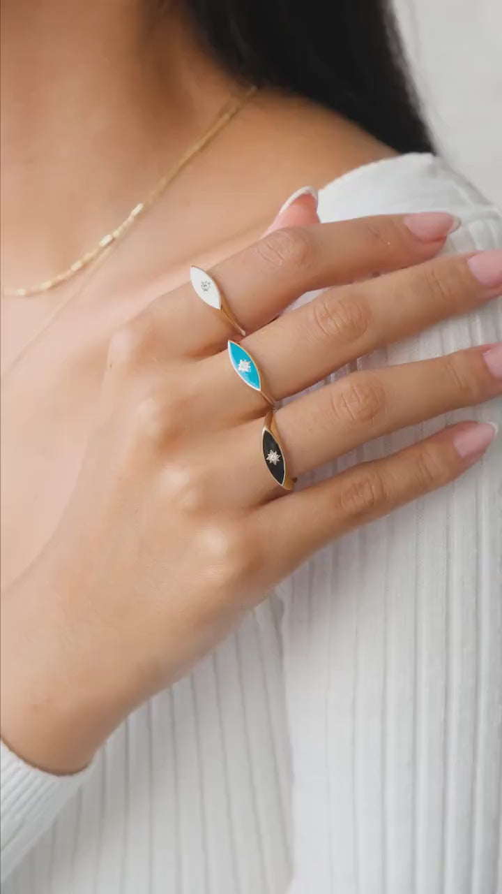 14K Gold North Star Signet Ring, Colorful Star Rings