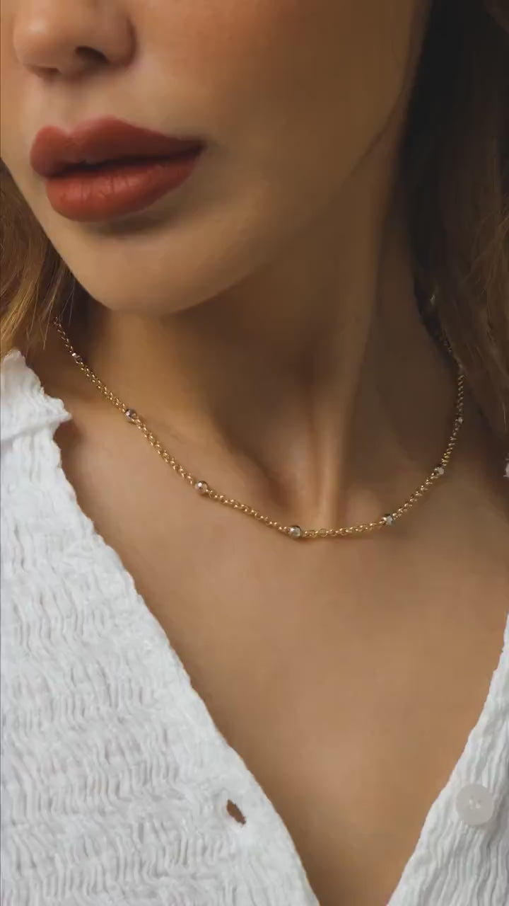 14K Gold Bead Chain Necklace, Two Tone Balls Necklace