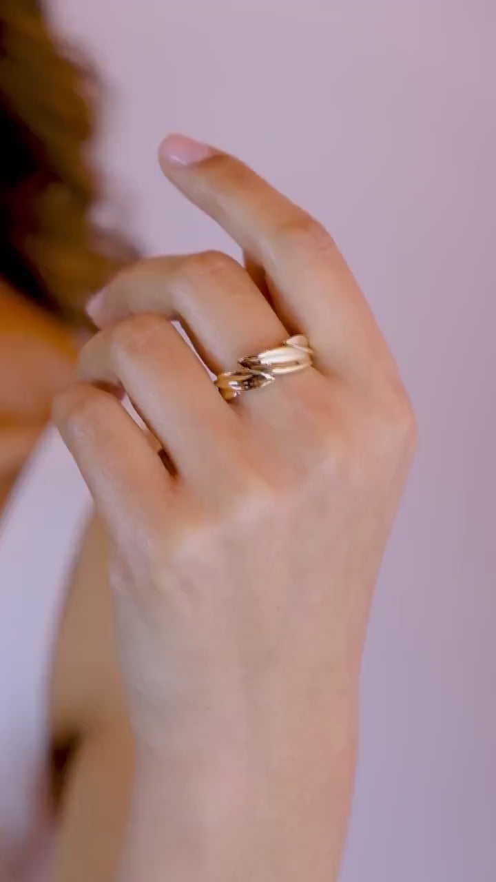 14K Gold Leaf Ring, Floral Wedding Band Ring