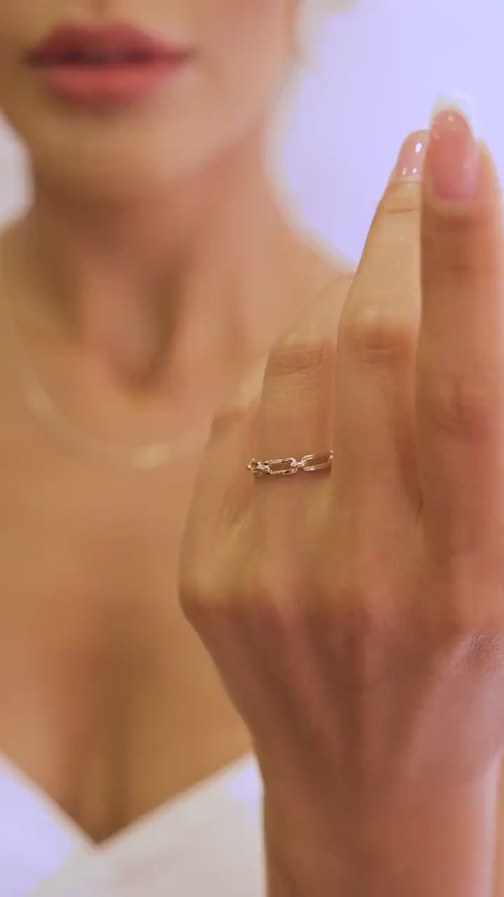 14K Gold Paperclip Chain Ring, Gold Chain Link Ring
