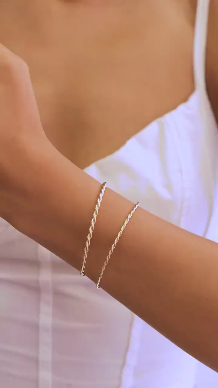 14K Gold Rope Bangle, Twisted Adjustable Gold Bangle