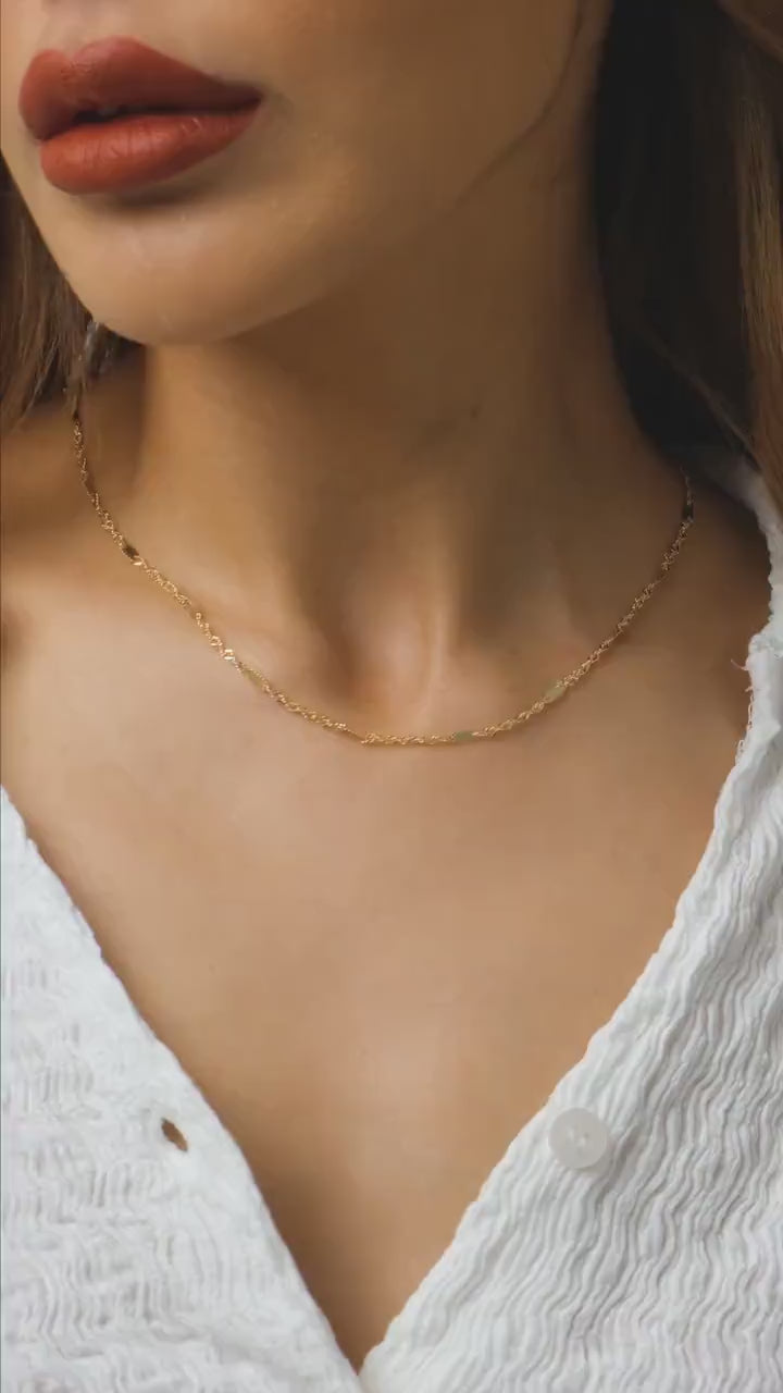 14K Gold Singapore Chain Necklace, 2MM Singapore Twist Chain Choker