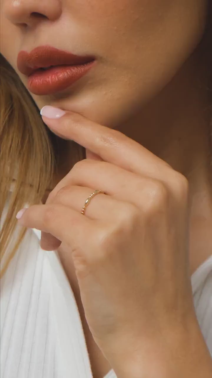 14K Gold Bead Ring, Beaded Knuckle Band