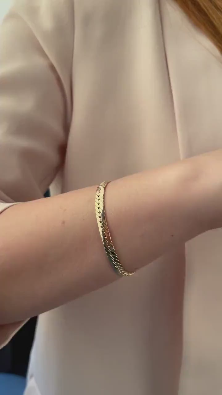 14K Gold Cuban Link Bracelet, 4mm 5mm 6mm Curb Chain Bracelet