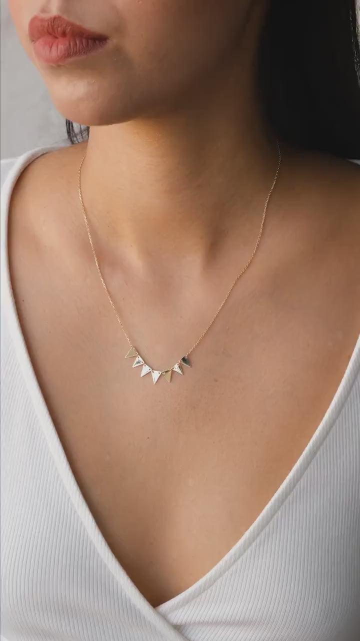 14K Gold Trillion Necklace, Triangle Station Necklace
