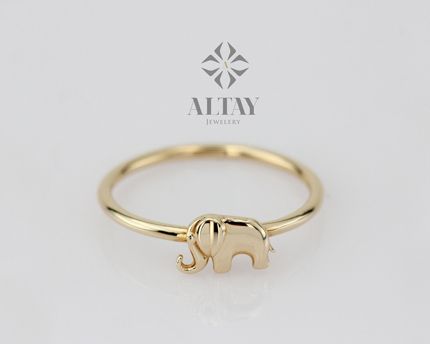 14K Gold Elephant Ring, Tiny Elephant Band Ring, Animal Gold Jewelry, Good Fortune Symbol, Minimalist Gold Ring, Gold Stacking Knuckle Ring