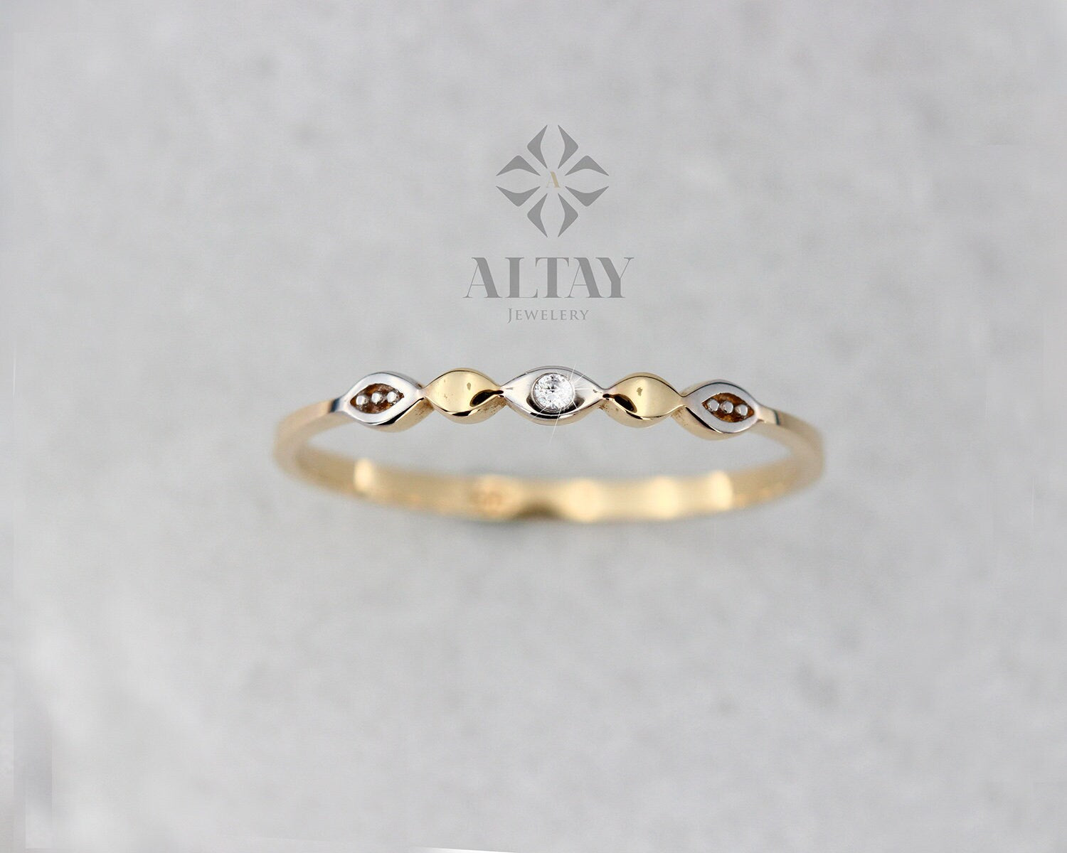 14K Solid Gold Ring, CZ Diamond Stacking Band, Two Tone Wedding Band, Diamond Ring, Eternity Band, Stackable Ring, Gift For Her