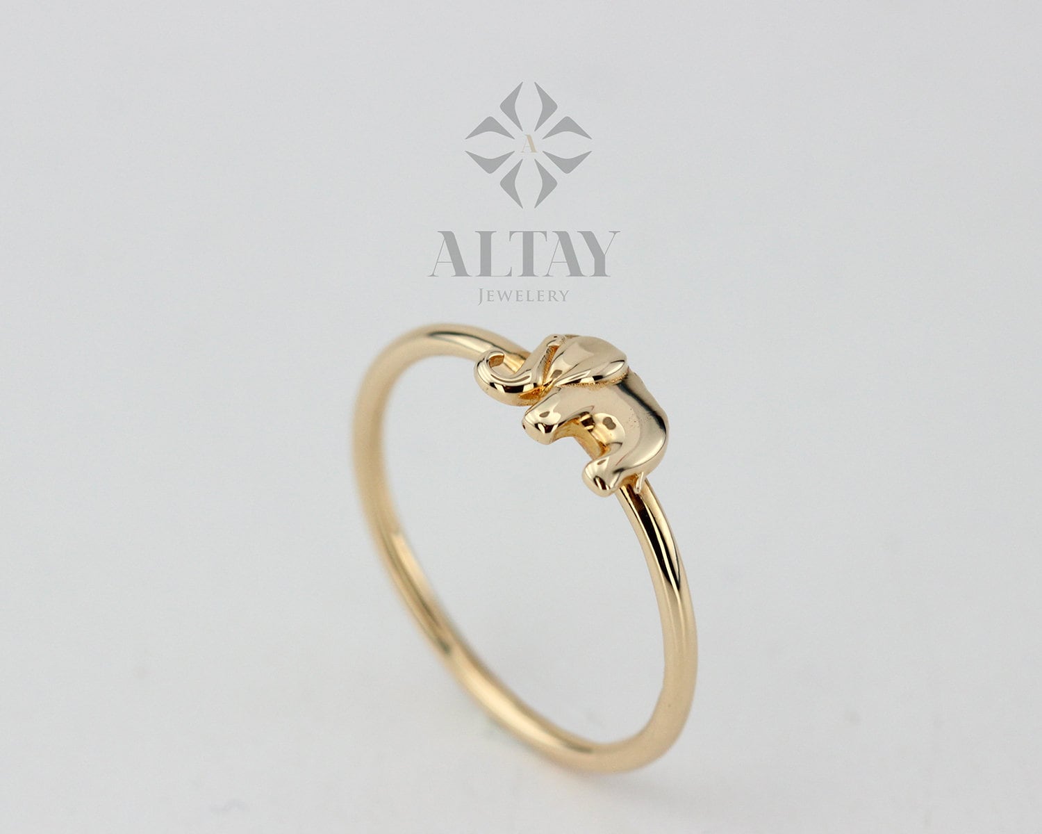 14K Gold Elephant Ring, Tiny Elephant Band Ring, Animal Gold Jewelry, Good Fortune Symbol, Minimalist Gold Ring, Gold Stacking Knuckle Ring