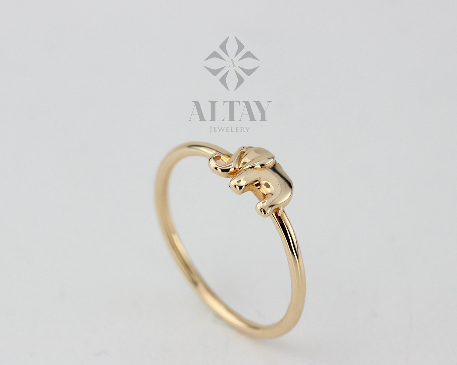 14K Gold Elephant Ring, Stacking Ring, Animal Gold Band Ring, Minimalist Ring, Dainty Gold Ring, Good Fortune Symbol, Christmas Gift