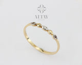 14K Solid Gold Ring, CZ Diamond Stacking Band