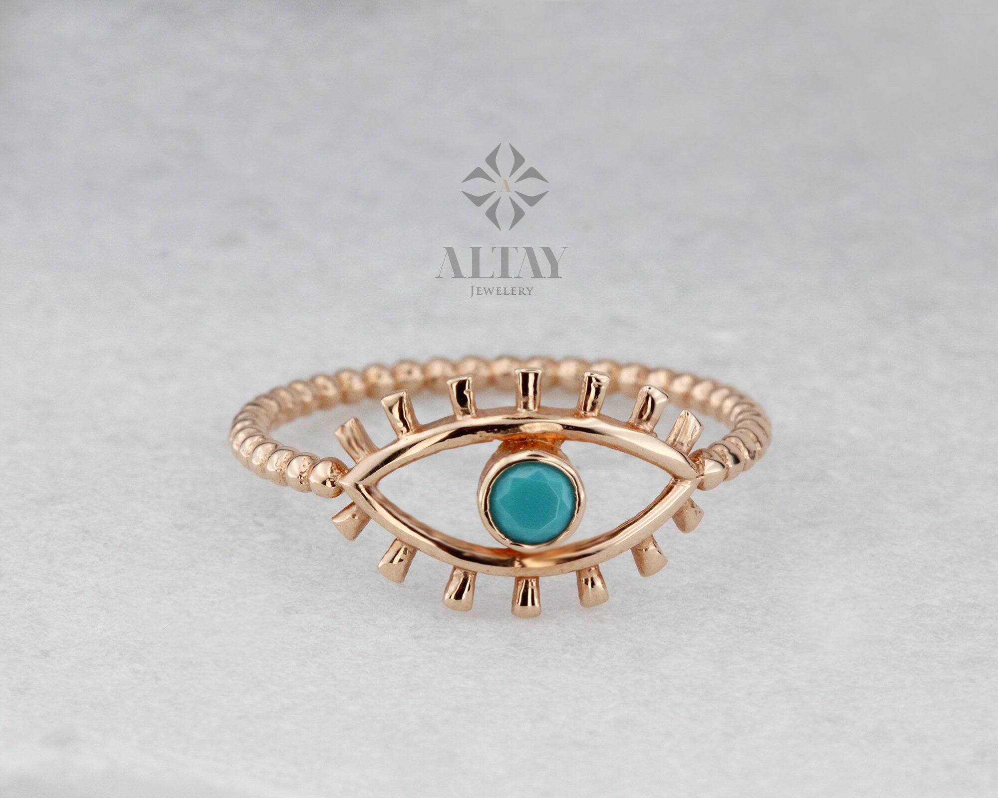 14K Solid Gold Evil Eye Ring, Turquoise Stone, Good Luck Ring,Dainty Ring, Stackable Ring, Gift For Her, Minimal Ring, Delicate Fashion Ring