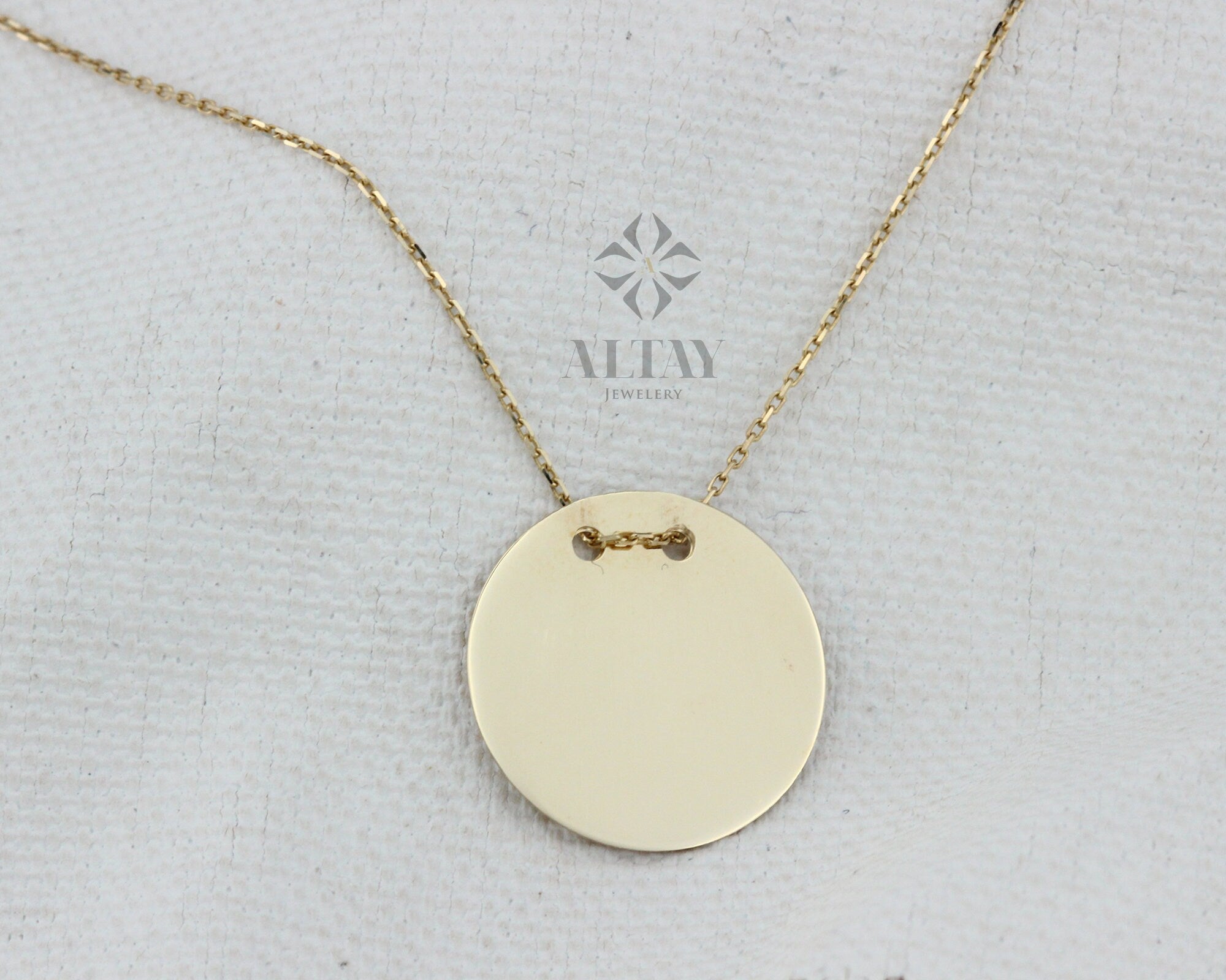 14K Solid Gold Personalized Disk Necklace, Custom Name Coin Necklace, Engraved Date Coin, Initial Disk Minimal Charm, Gift For Her