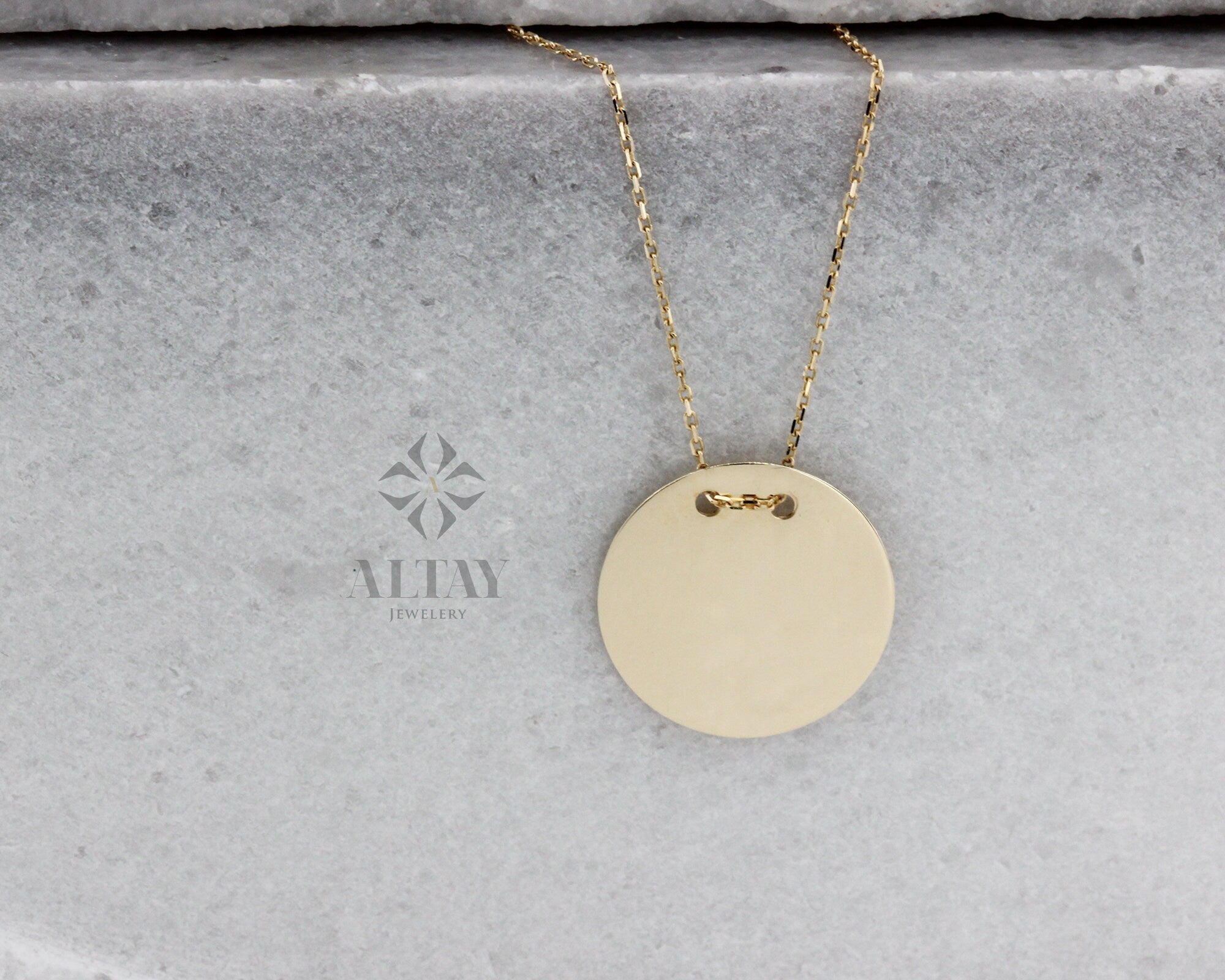 14K Solid Gold Personalized Disk Necklace, Custom Name Coin Necklace, Engraved Date Coin, Initial Disk Minimal Charm, Gift For Her