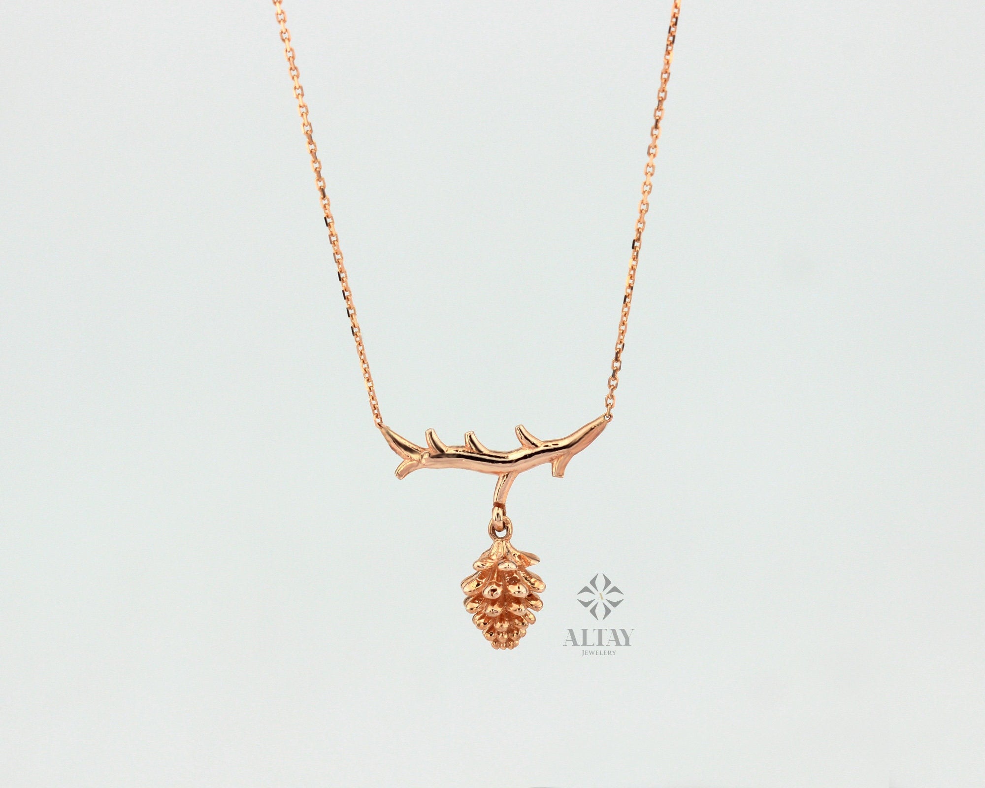 14K Solid Gold Pine Cone Necklace, Tree Charm Pendant, Chain Necklace, Delicate Pendant, Anniversary, Minimalist Gift For Her, Jewelry