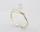 14K Solid Gold Rectangle Bar Ring, Plain Stacking Ring