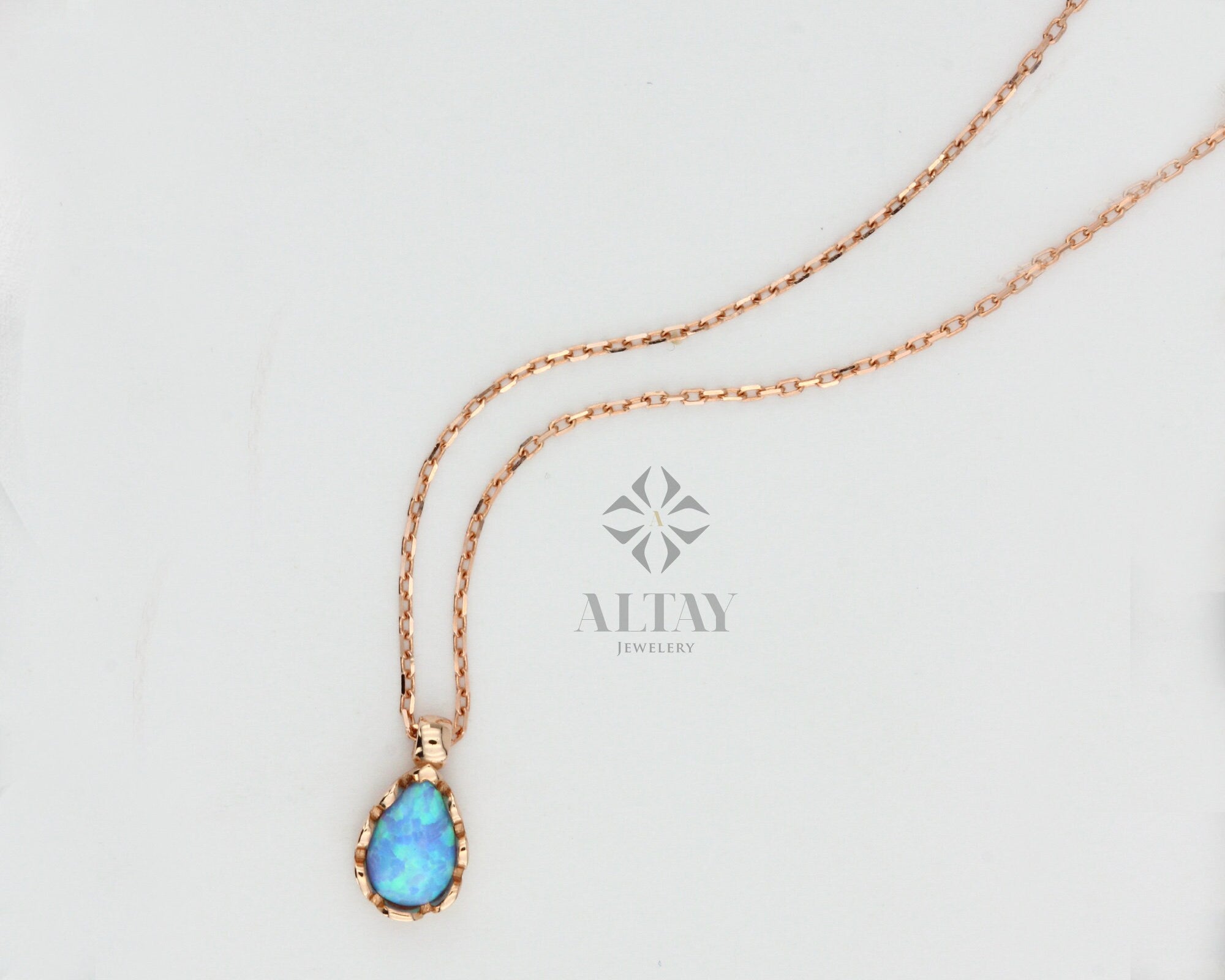 14K Gold Opal Necklace ,Pear Stone Turquoise Charm, Tear Drop Shape Pendant, Dainty Gemstone Necklace,Colorful Sea Stone, Gift For Her