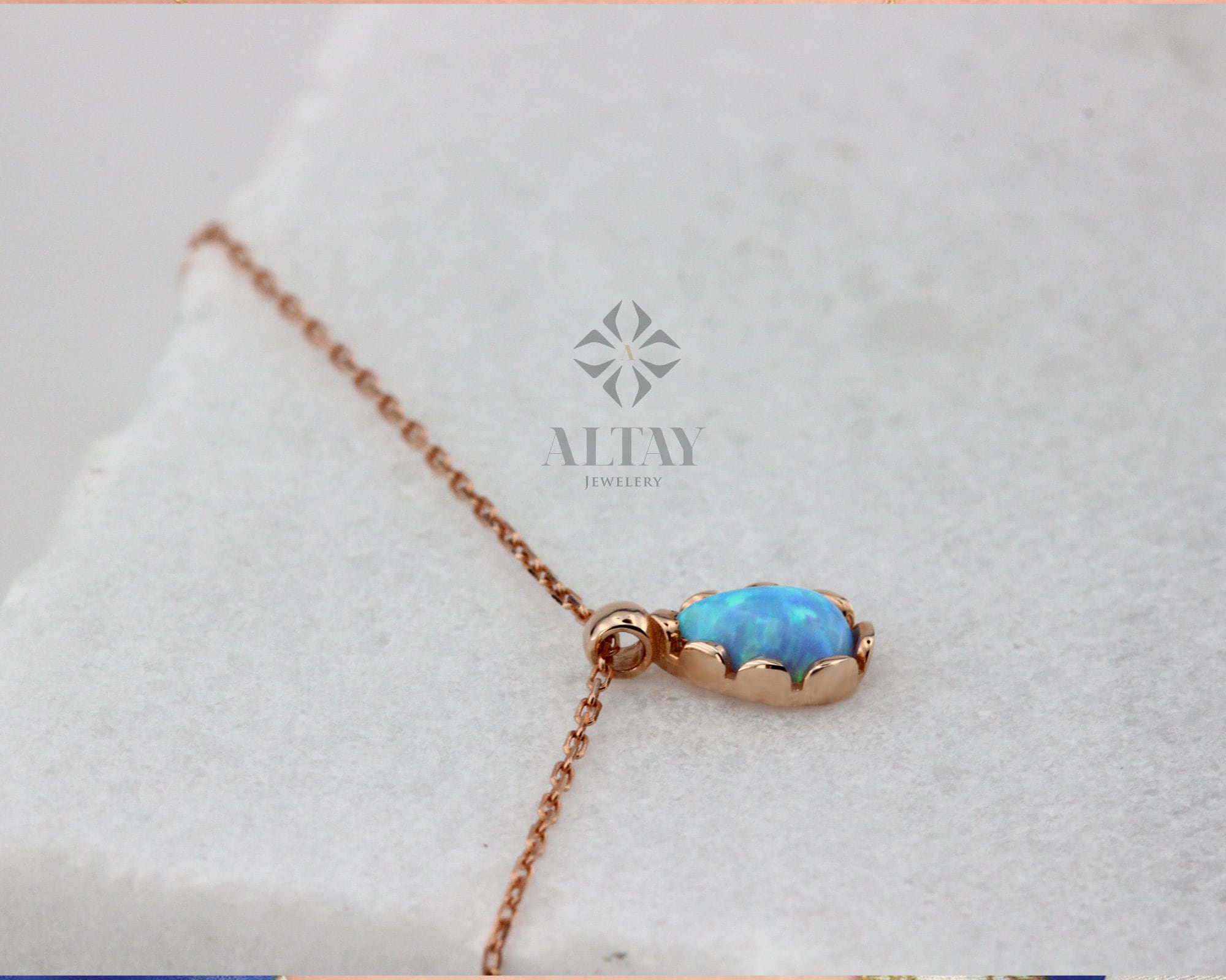 14K Gold Opal Necklace ,Pear Stone Turquoise Charm, Tear Drop Shape Pendant, Dainty Gemstone Necklace,Colorful Sea Stone, Gift For Her