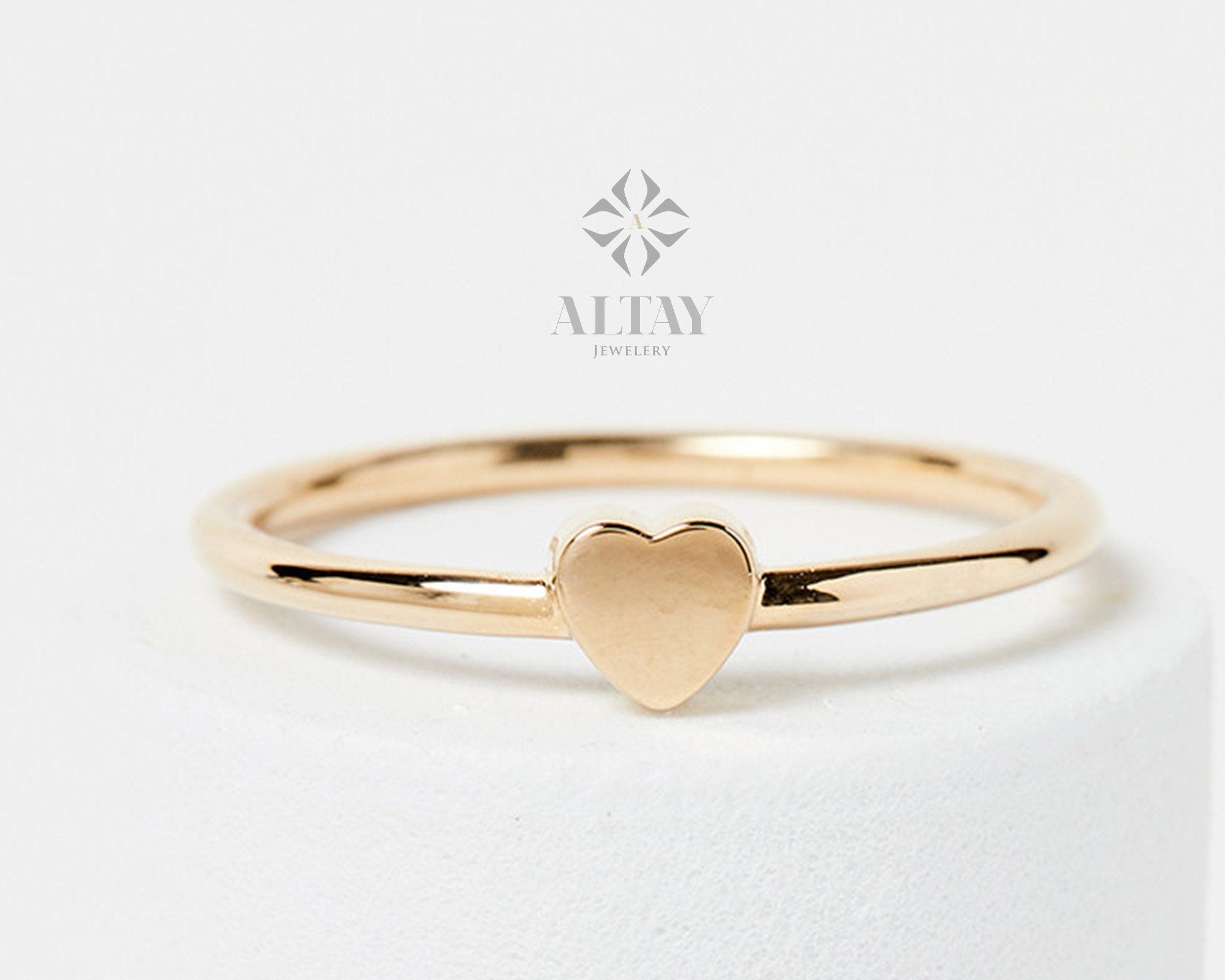 14K Solid Gold Heart Ring, Minimalist Dainty Stackable Ring, Promise Ring, Valentine Heart Ring, Tiny Love Shape, Gift For Her, Real Gold