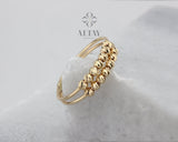 Dorica Beaded 14k Solid Gold Ring, Stackable