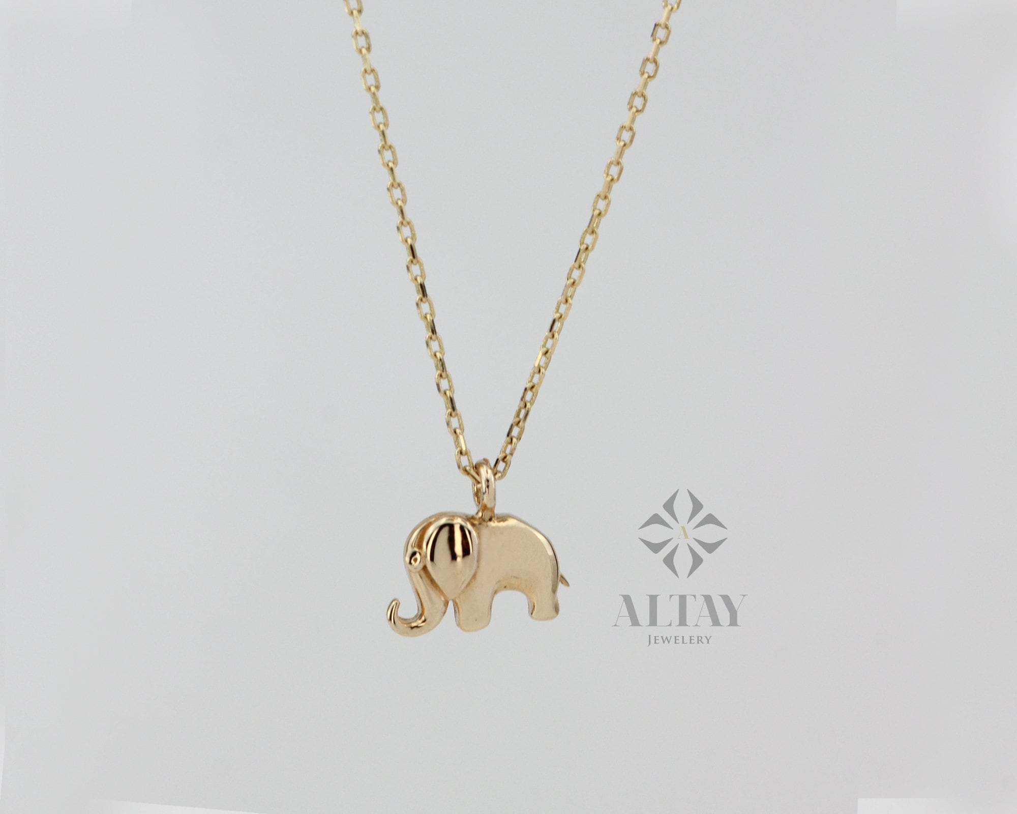 14K Solid Gold Elephant Necklace, Good Luck Charm Necklace, Dainty Gold Pendant, Animal Necklace, Minimalist, Gift for Her, Everyday Jewelry