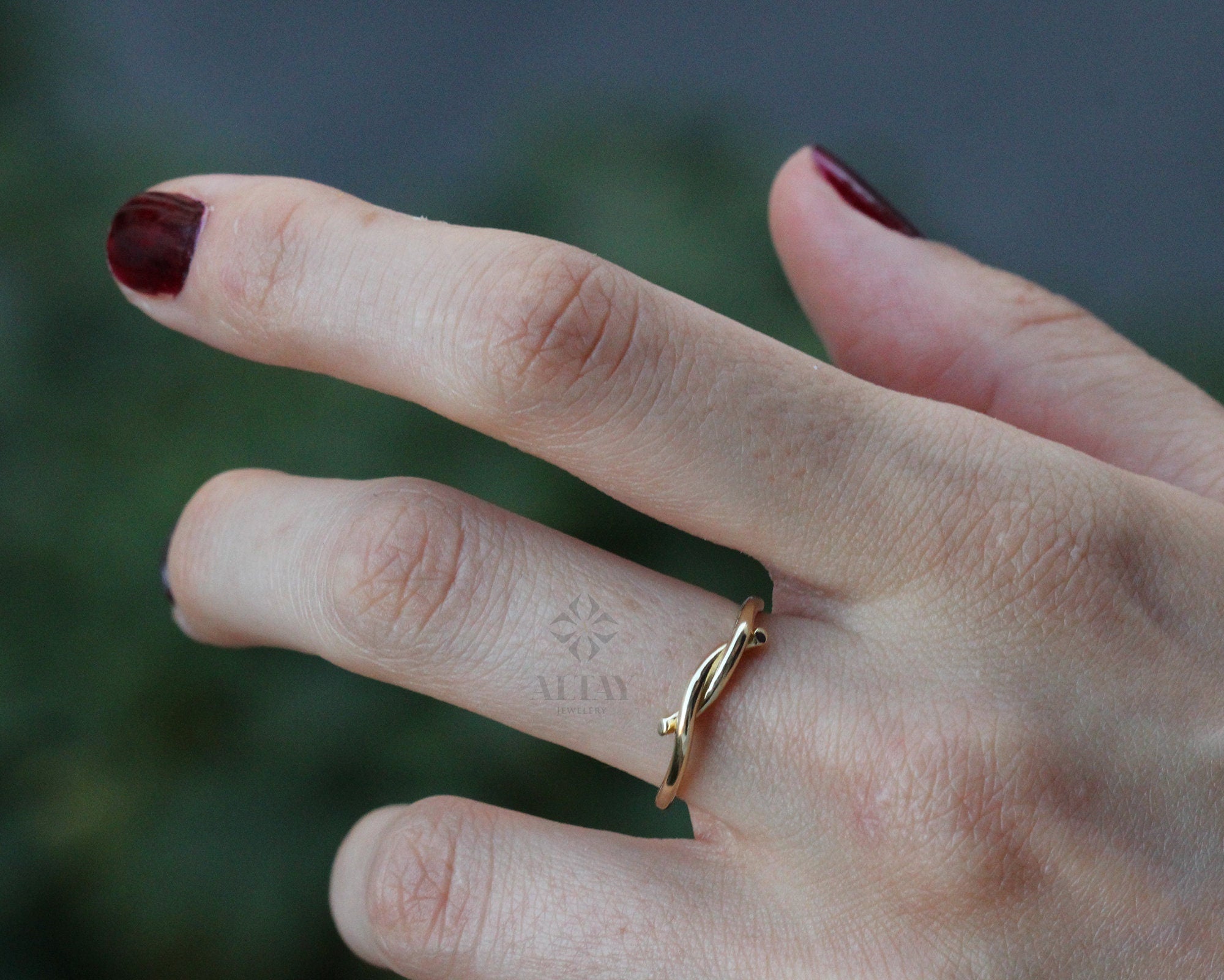 14K Solid Gold Knot Ring, Minimalist Tie Ring, Stacking Ring, Dainty Knuckle Band, Delicate Tangle, Fashion Jewelry Ring, Gift for Her
