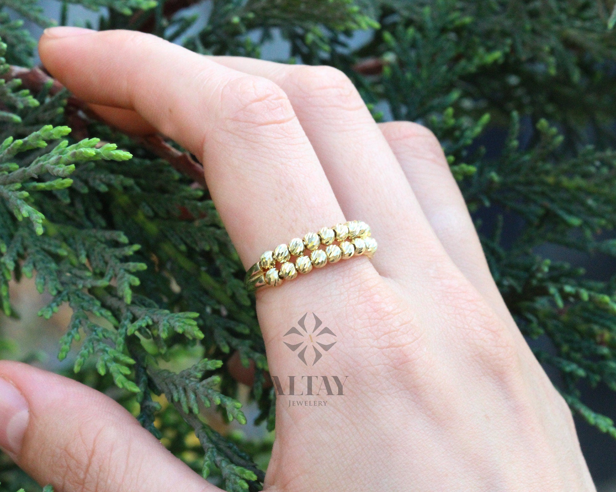 14K Gold Tiny Ball Ring, Beaded Wedding Band, Ball Half Eternity Ring, Dot Stacking Ring, Pointer Finger Ring, Small Bead Ring, Wedding Ring