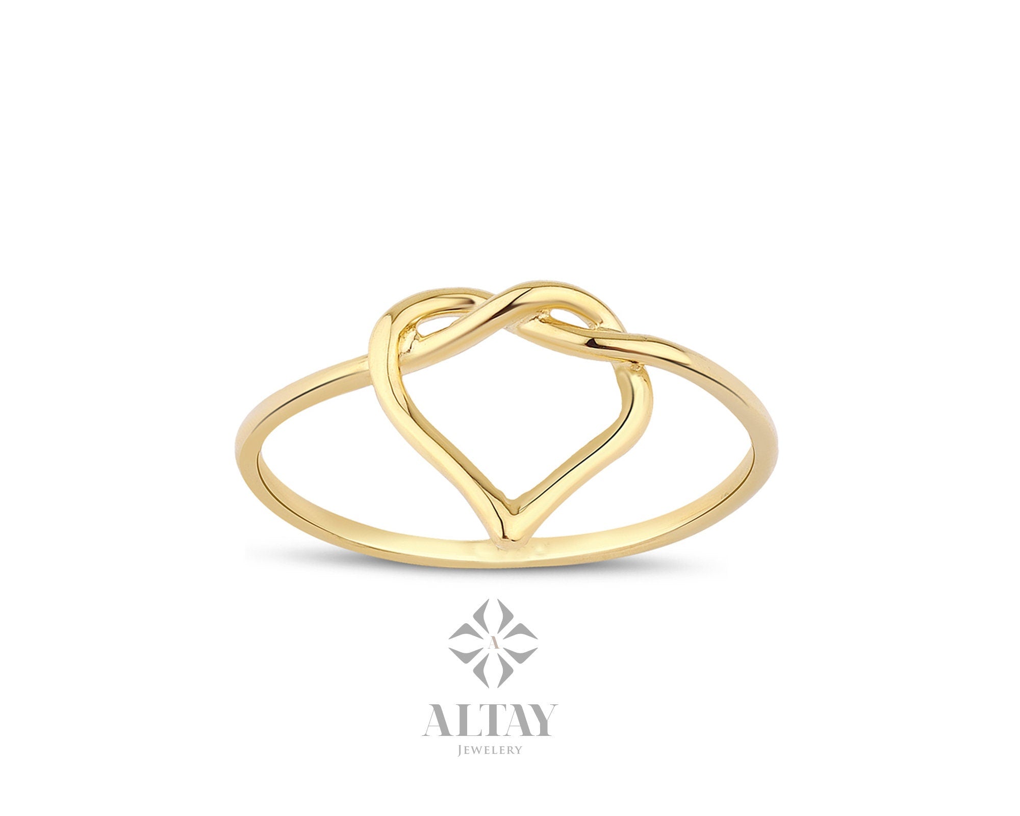 14K Solid Gold Heart Knot Ring, Dainty Knot Ring, Minimalist Love Stackable Band, Pretzel Knot Ring, Twisted Wire Tie, Gift for Her