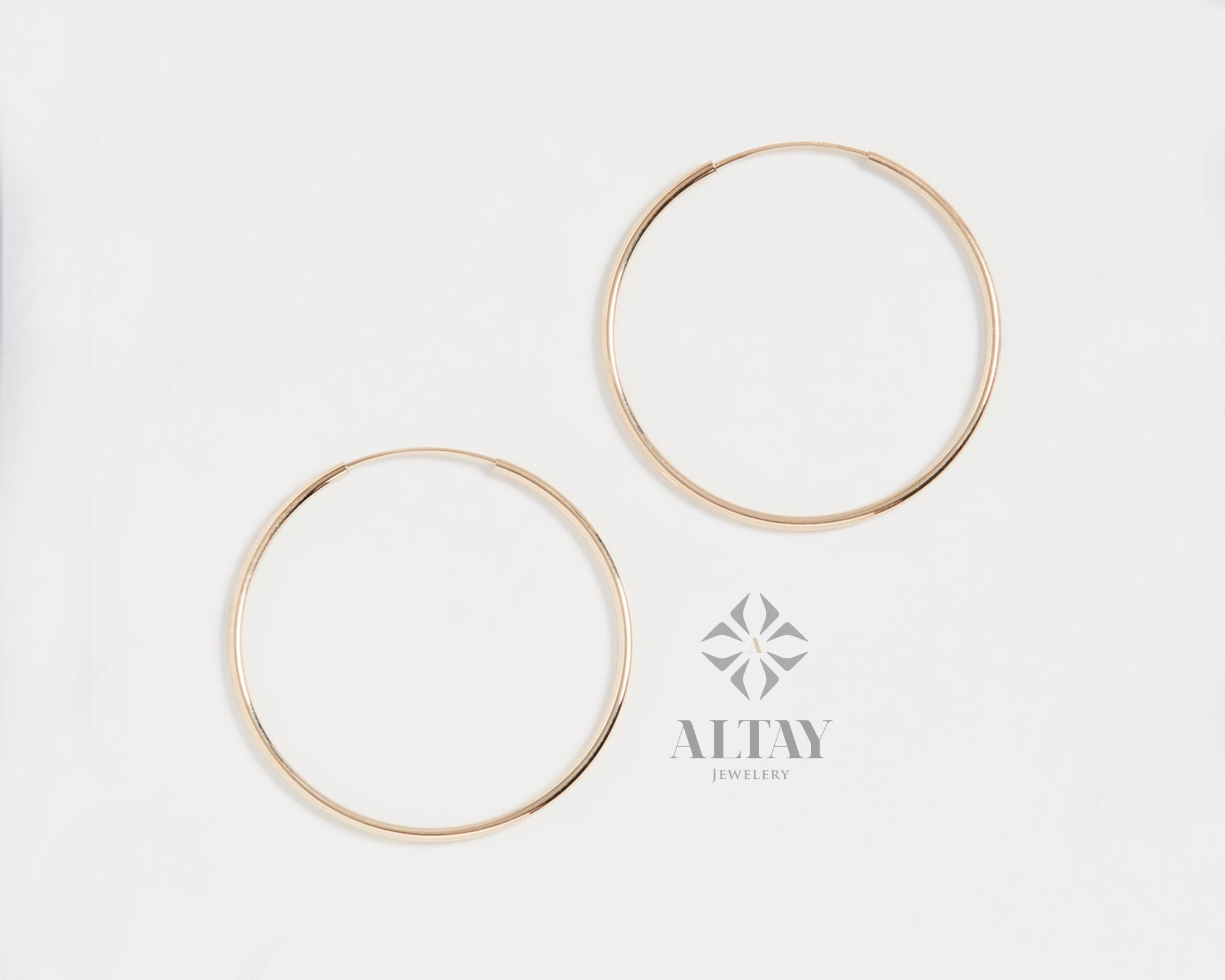 14K Gold Endless Hoop Earring, Round Hoops, Thiny Hoop Huggies, Minimalist Earrings, Dainty Gold Hoops, Gift for Her