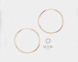 14K Solid Gold Endless Hoop Earring, Classic Thin Dainty Earring
