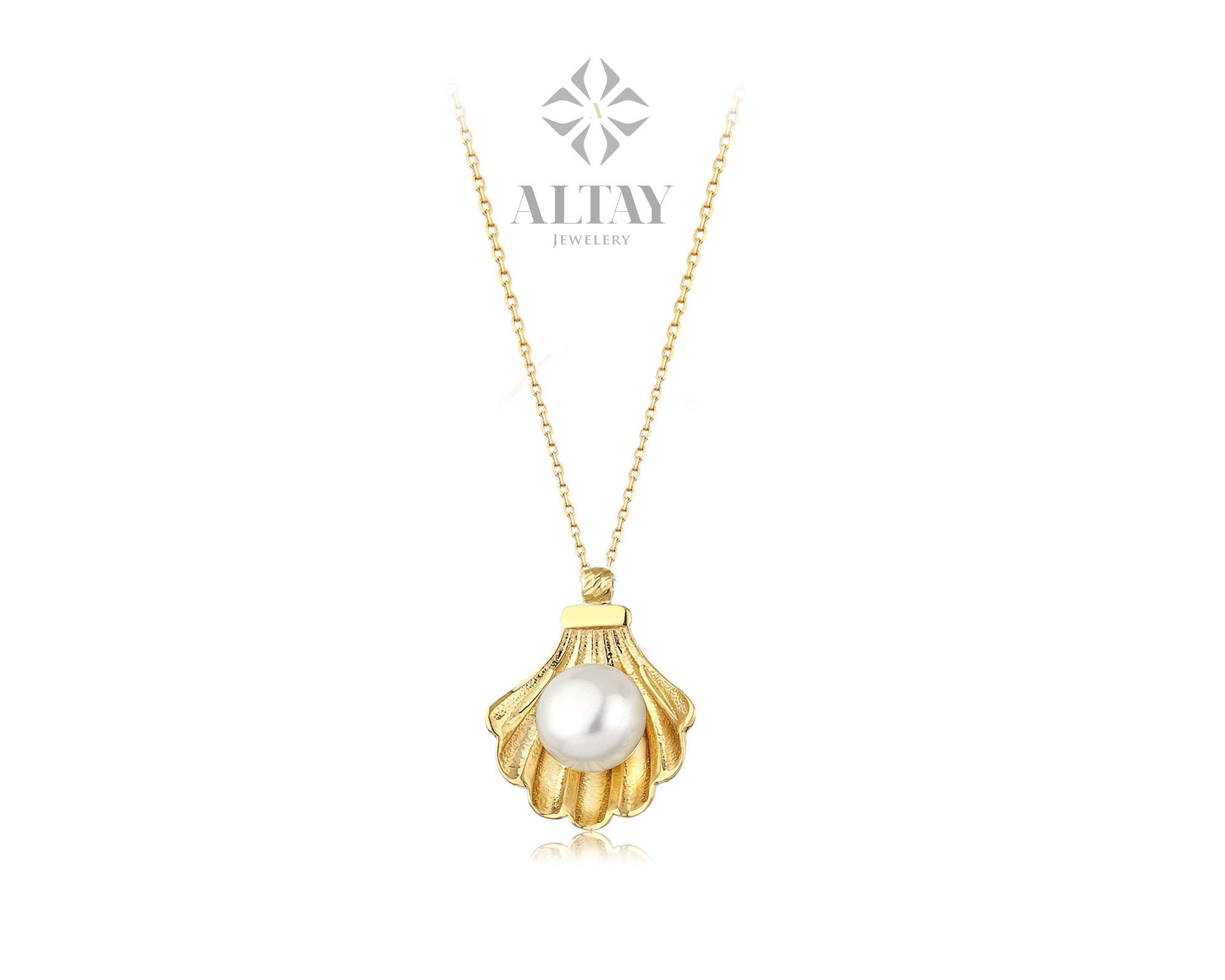 14K Gold Seashell Pearl Necklace, Gold Shell Pendant, Dainty Gold Bridesmaid, Gift For Her, Charm Necklace ,Minimal Fashion Summer