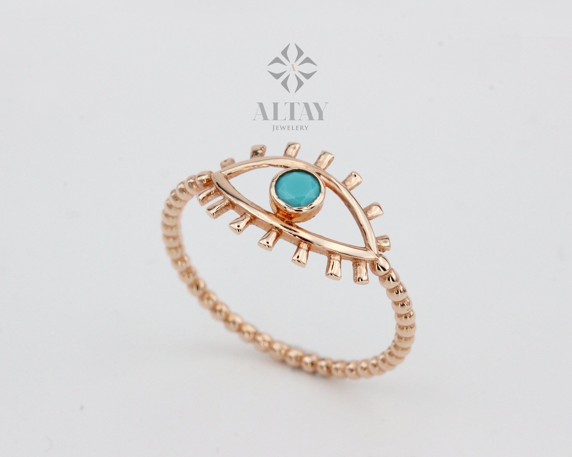 14K Solid Gold Evil Eye Ring, Turquoise Stone, Good Luck Ring,Dainty Ring, Stackable Ring, Gift For Her, Minimal Ring, Delicate Fashion Ring