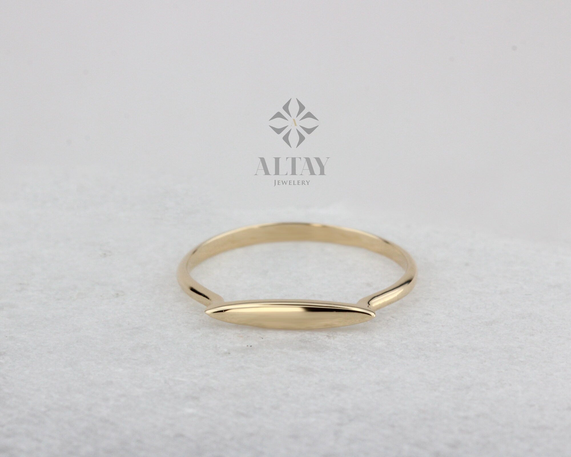 14K Solid Gold Rectangle Bar Ring, Plain Stacking Ring, Thin Gold, Stackable Knuckle Dainty Ring, Geometric Jewelry, Real Gold, Gift for Her