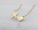 14K Gold Star and Heart Shape Minimalist Necklace, Dainty Pendant